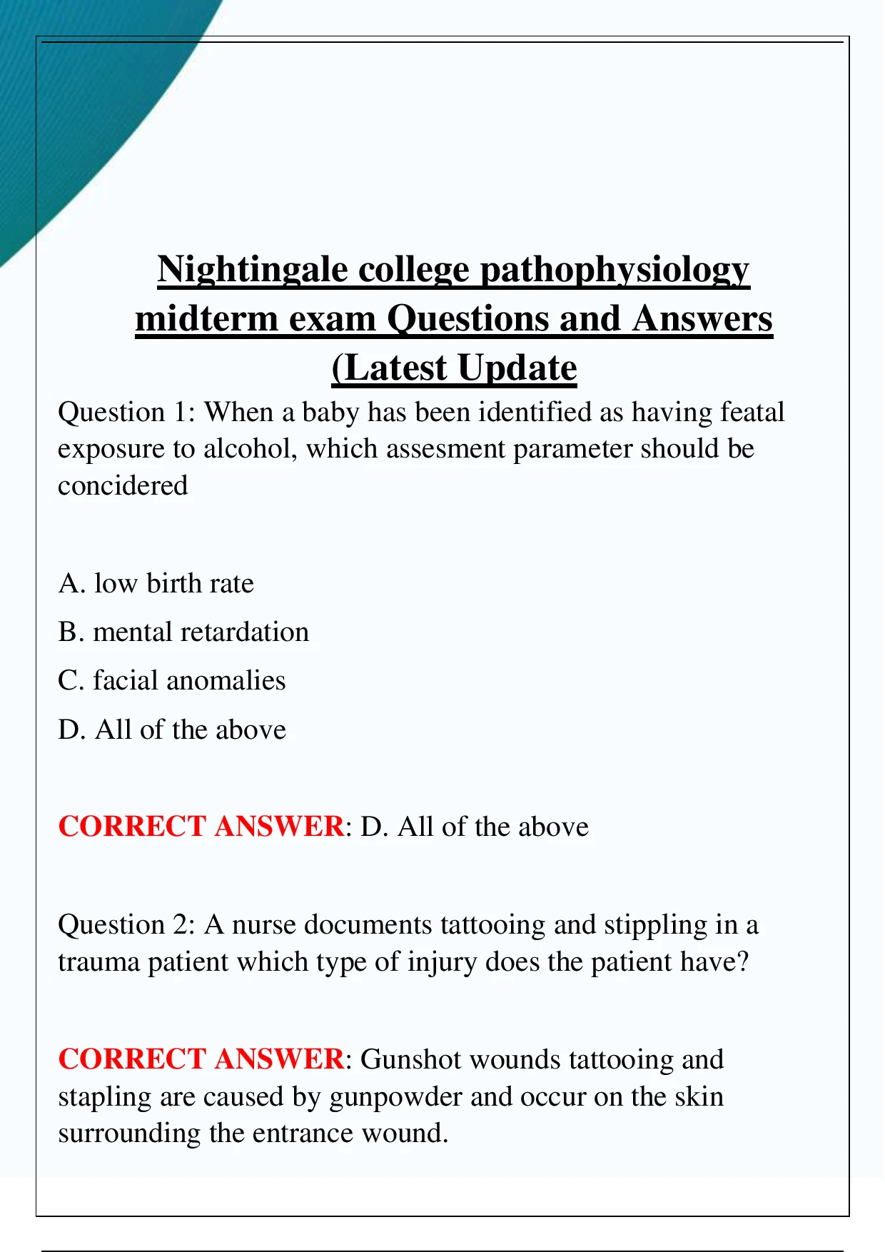 TCAR POST TEST QUESTIONS AND CORRECT ANSWERS GRADED A 